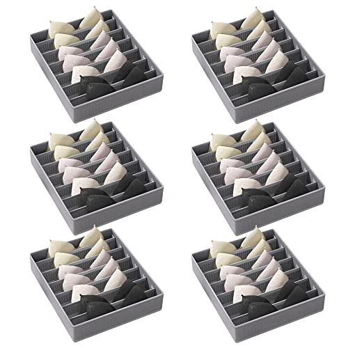 Manooby 6 Stück Kleiderschrank Organizer für BHs Unterwäsche, Ordnungssystem Box im Schubladen Schrank, Faltbare Stabile Aufbewahrungsboxen | 32x32x10cm (7 Fächer) Cover