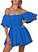 Dokotoo Women One Shoulder Dresses Fashion 2025 Lantern Sleeve Blue Pirate Dress Ruffle Elastic Waist A-Line Spring Dresses for Wedding Guest XX-Large