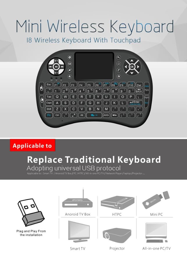 AJUK Wireless Mini Keyboard with Touchpad and LED Backlight - 3-in-1 Multifunction Remote Control for PC, Android TV, Gaming Consoles 1