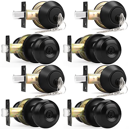 Probrico Entry Door Knob and Double Cylinder Deadbolt Lock Combo Set, Keyed Alike, Flat Black, Set of 4