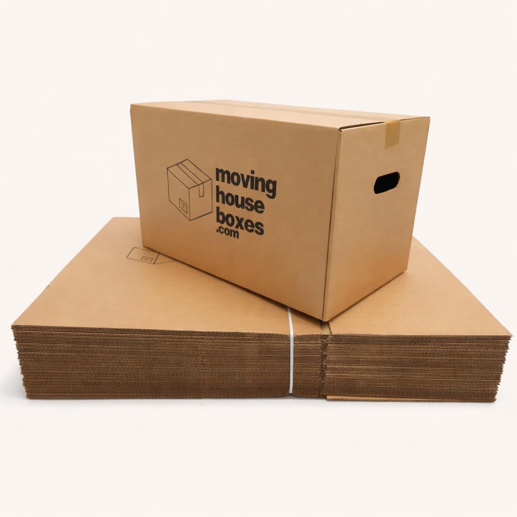15 x 45 Litres 50cm x 30cm x 30cm Large Strong Cardboard Storage Packing Moving House Boxes with Carry Handles - Made in the UK