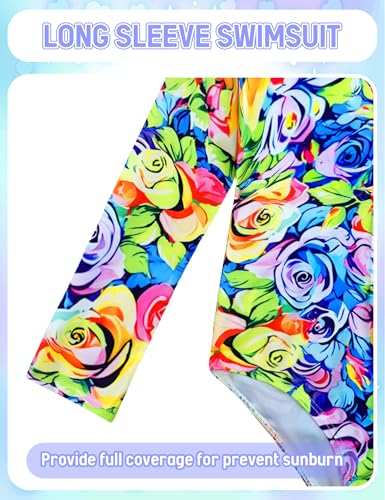 Image of Girls Long Sleeve Swimsuit Zipper Rash Guard Bathing Suit Swimwear with UPF 50+ Sun Protection for Toddler Kids