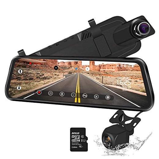 10"Mirror Dash CAM Pantalla táctil Cámara de Respaldo 170 ° 1080P Delantera y 150 ° 1080P Cámara de visión Trasera Doble Lente Visión Nocturna Monitor de estacionamiento + Tarjeta SD de 32 GB