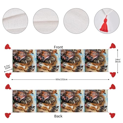 Nappe pour cuisine et salle à manger avec chemin de table en lin imprimé chevaux lavable - 5