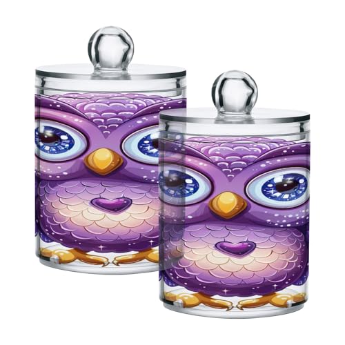GAIREG Dispenser per dischetti di cotone a forma di gufo, colore viola, confezione da 2