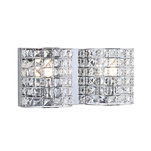 Image of JONATHAN Y 15 inch Chrome Modern LED Vanity Light Sconce for Bathroom Decor, 2-Light, Clear Crystal Shade, Glam Wall Lighting for Hallway Entryway, LED Bulb Included (JYL7543A)