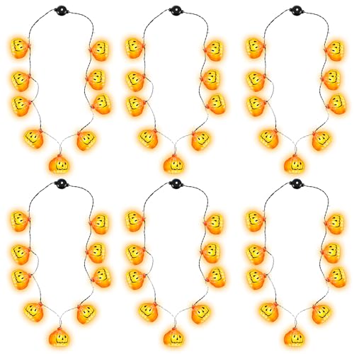 Bucherry 6 Pcs Halloween Light up Necklace, Halloween Pumpkin Ghost Eye Skull Bat Glow Necklaces, Halloween Party Favors Necklaces for Trick or Treat, Halloween Necklaces Accessories (Pumpkin)