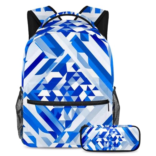 Trousse à crayons et cartable grande capacité motif drapeau bleu sac à dos ado Large