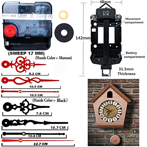 Image of Silent Pendulum Type Quartz Clock Moviment Mechanism 17 MM Sweep Silent Motor DIY Kit (Needles : Antique Maroon,Black,Red)