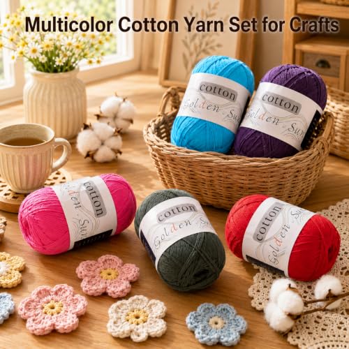Image of Katech 1OO% Cotton Yarn for Crocheting-12 * 45g /175yd, Baby Cotton Yarn Set | 2 Sport Weight-Soft & Breathable, Multicolor Yarn for Summer Clothes, Rainbow Afghans-Starter Kit for Beginner & Crocheter(A)