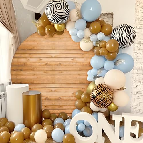 6.5FT Wood Grain Round Arch Backdrop Cover for 6.5/6.6FT Circle Stand,Wrinkle Free Circle Arch Background Cover, Vintage Wood Texture Wall Round Backdrop for Wedding Photography Birthday Baby Shower by Outpain - Used condition - Image 4