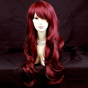Sexy Beautiful Layered wavy Red mix Long Ladies Wigs Burgundy Skin Top Wig
