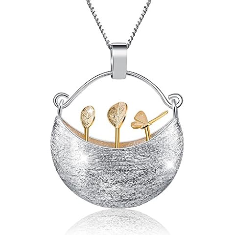 Springlight Mothers Day Gifts S925 Sterling Silver Necklace My Little Garden Design Pendant with Necklaces Link Chain length 17inches Handmade Jewelry Gifts for Women, Birthday Gifts for Her.(Gold) Cover