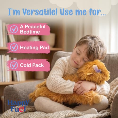 Image of Highland Cow Microwavable Stuffed Animal - 1.5 lb Unscented Heating Pad Plush, Soft Cozy Cute Cow Toy for Relaxation and Comfort, Gift for Women, Girls, Adults & Kids by Happy Fuel