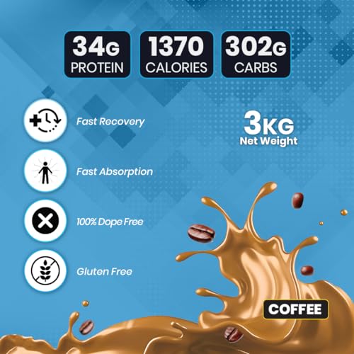 Image of Nutrimuscle Massive Weight Gainer 3Kg | Coffee Flavour High-Calorie Mass Gainer | Complex Carbs + Protein Blend for Weight Gain, Muscle Growth & Strength Training | Men & Women
