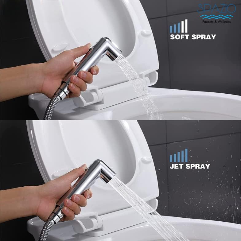 Image of SPAZIO Chrome Magnetic Health Faucet /Bidet Sprayer /Jet Spray for Toilet & Bathroom with 1 Meter Shower Tube & Magnet Holder - Pack of 1