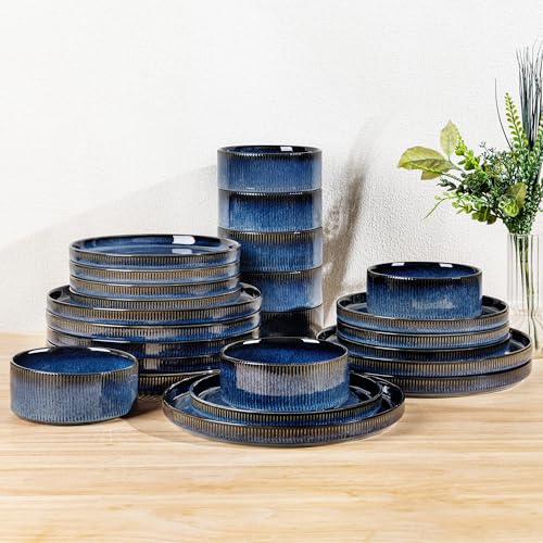 Image of TheTerra Ceramic Dinnerware Sets for 8, 24 Pieces Porcelain Lightweight Plates and Bowls Sets, Scratch Resistant Dish Set, Oven & Microwave & Dishwasher Safe, Starry Blue