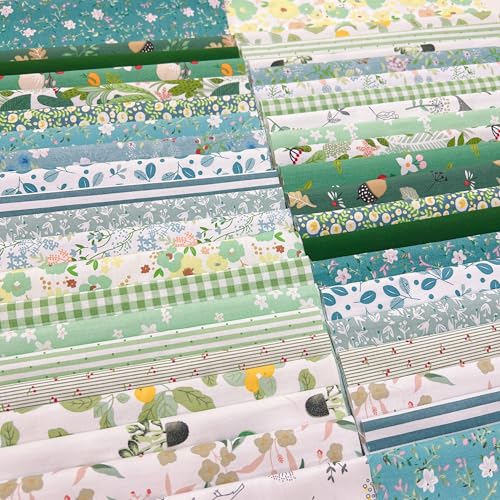 Image of Cotton Fabric DIY Making Supplies Quilting Patchwork Fabric Fat Quarter Bundles DIY for Quilting Cotton Patchwork Cushions (42pcs Green, 10cm*10cm)
