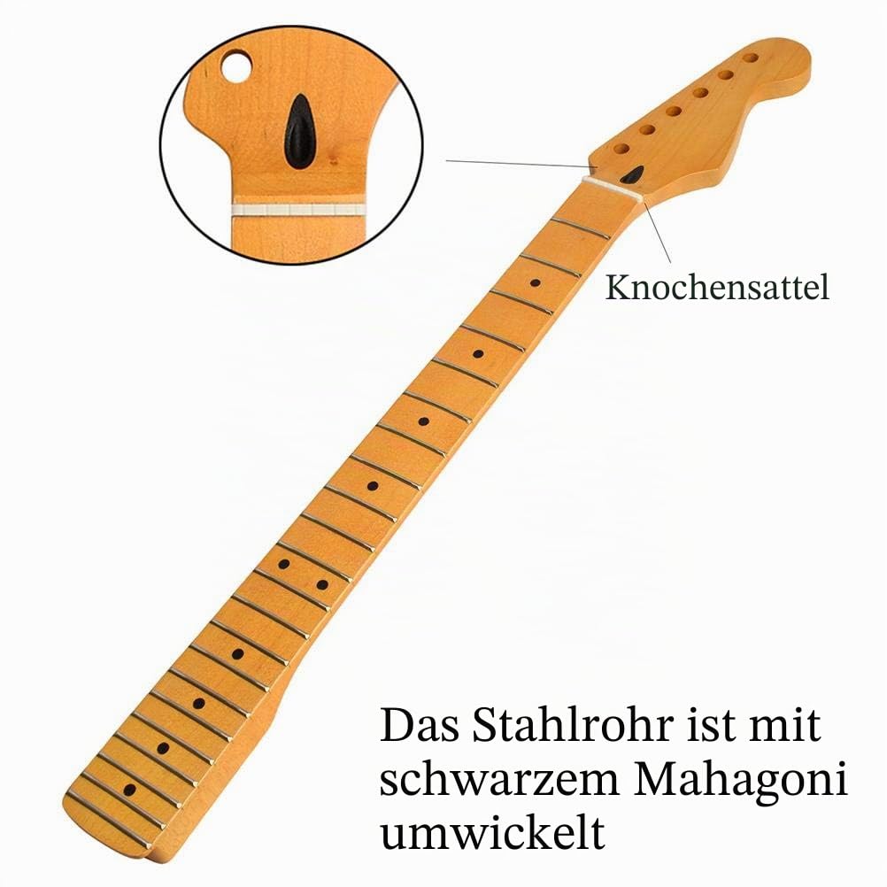 E-Gitarren-Hals-Replacement 22 Bünde Ahorn Griffbrett Gitarren-Hals-Ersatz Holz DIY Gitarre