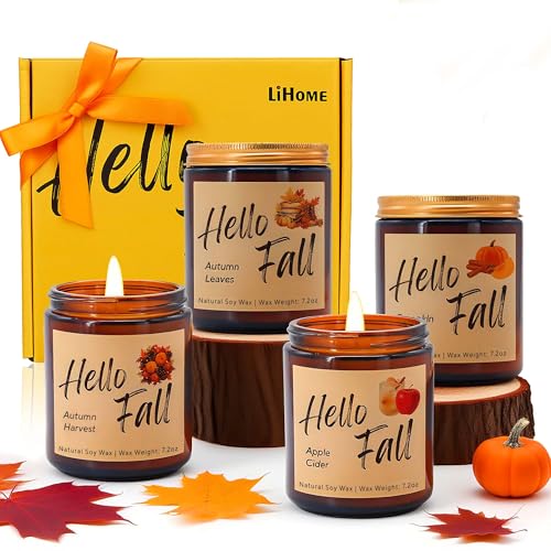 Lihome Fall Candles, Fall Decorations for Home - Fall Gifts for Women, Natural Soy Wax Scented Candles Set(4pcs)