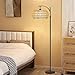 Arc Floor Lamps for Living Room Rattan Boho Floor Lamp with Remote Control,Dimmable LED Floor Lamp Wicker Lamp Shades Black Standing Lamp with 3 Color Temperature Tall Floor Lamps For Bedroom Corner