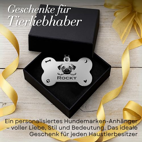 Hundemarke personalisiert – 52 Hunderassen Vorlagen – Knochenförmiges, Wasserdichtes Namensschild & Identifikationsmarke für Hunde