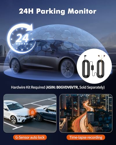 Image of 4K 3 Channel Dash Cam Front Rear Inside, WiFi 6 GPS, 64GB Card | 4K+1080P+1080P, IR Night Vision, 24H Parking Mode, G-Sensor, Loop Recording, Dashcam for Rideshare Taxi Drivers Family