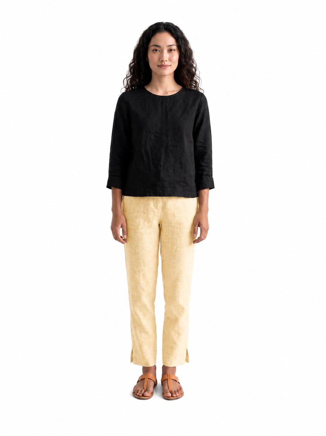 Women's Slim Fit Cotton Trousers | Casual Solid Ankle-Length Pants with Side Pockets | Comfortable Office Trousers for Women |Elite_Pant_Yellow_09-picture-47