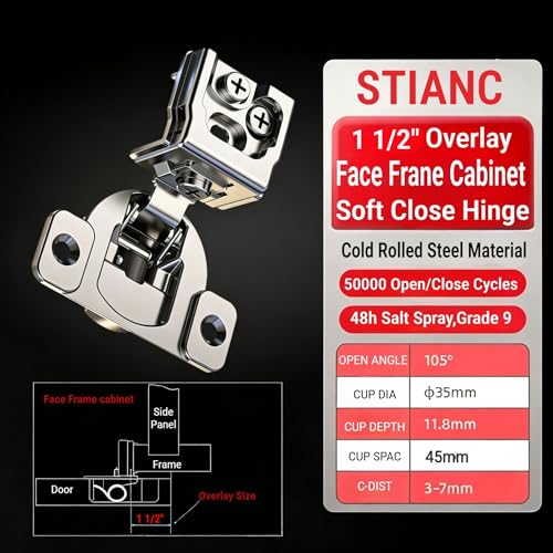 STIANC 6 Pcs 1 1/2" Overlay Soft Close Cabinet Hinges 105° 3D Adjustable by STIANC - Used condition - Image 2