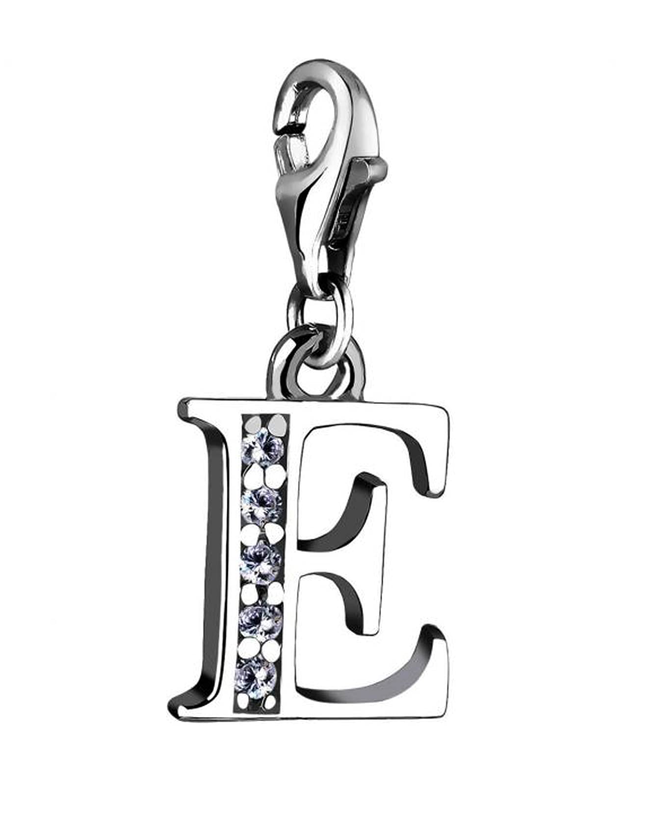 Nenalina Buchstabe E Karabiner Charm Anhänger Bettelarmband 925 Silber | Damen-Charm-Anhänger für alle gängigen Charmträger Charm-Club Clasp-Charms 925er Sterling-Silber