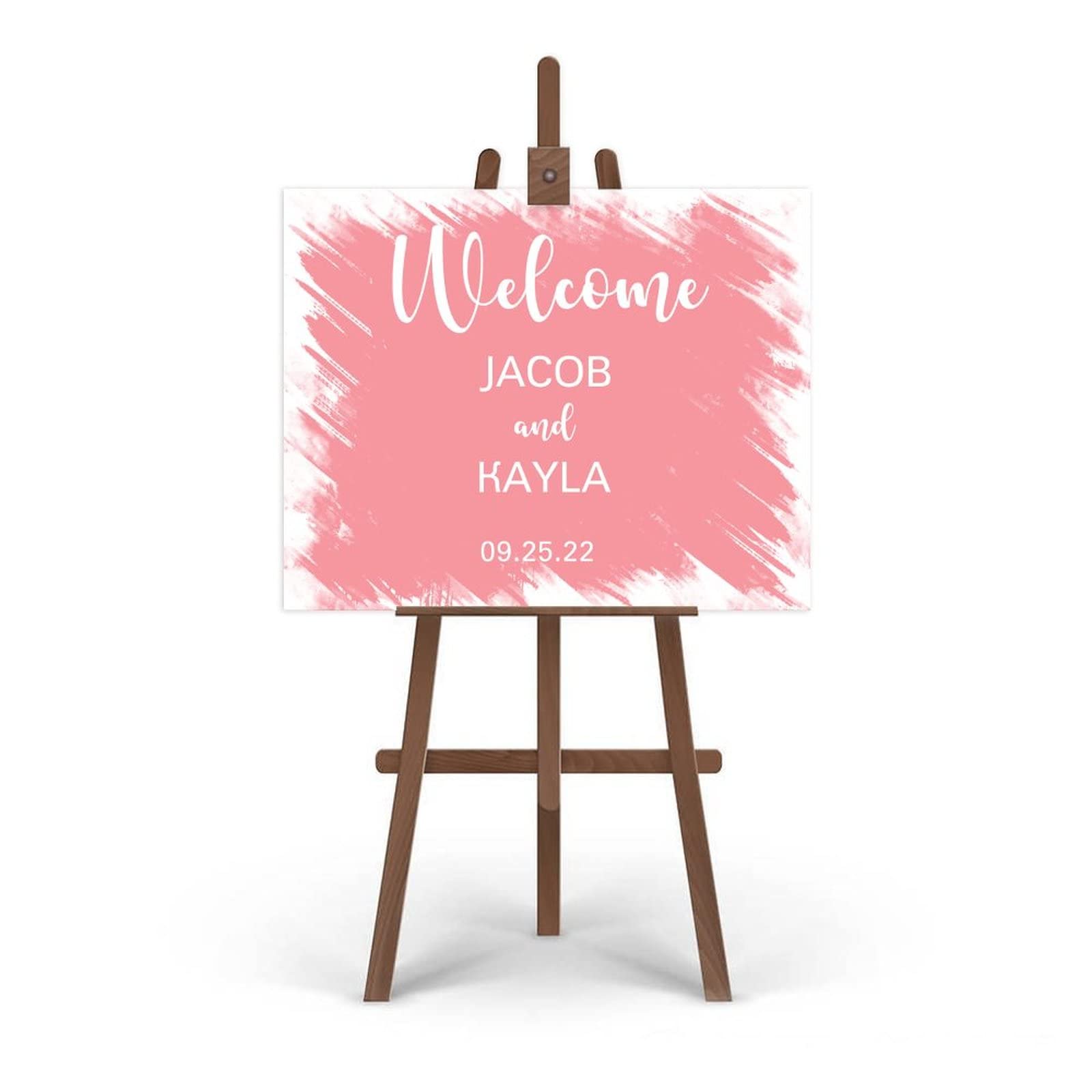 Edytowalny minimalistyczny znak ślubny spersonalizowany 'Welcome To Our Wedding Sign Customized with Your Names and Dates' znak powitalny rustykalny motyw leśny wydarzenia 45 x 61 cm
