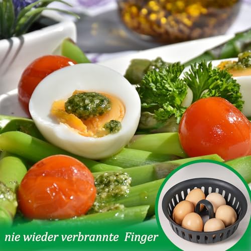 Thermomix Zubehör, 2-in-1 Eierkocher und Pochierer für Thermomix TM5 TM6, Pochierte Eier Form für Thermomix TM5 TM6, Eierformer für Gekochte Eier, Frühstück Eierdampfer und Handschuhe
