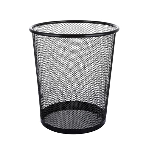 ASelected Corbeille à papier en maille métallique pour chambre à coucher, salle de bain, bureau, maison, cuisine, 23,5 x 26 cm, trompette ronde noire
