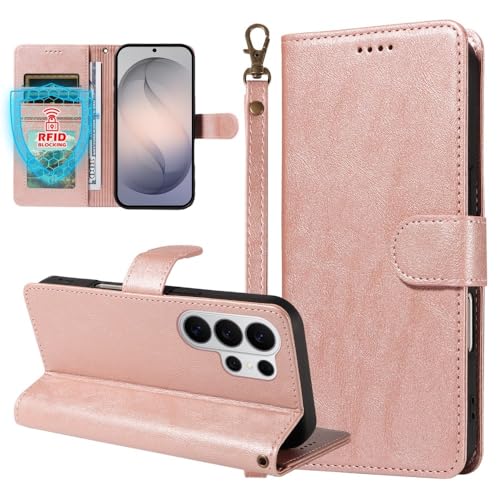 Étui Samsung S22 Plus or rose en cuir souple avec clapet magnétique