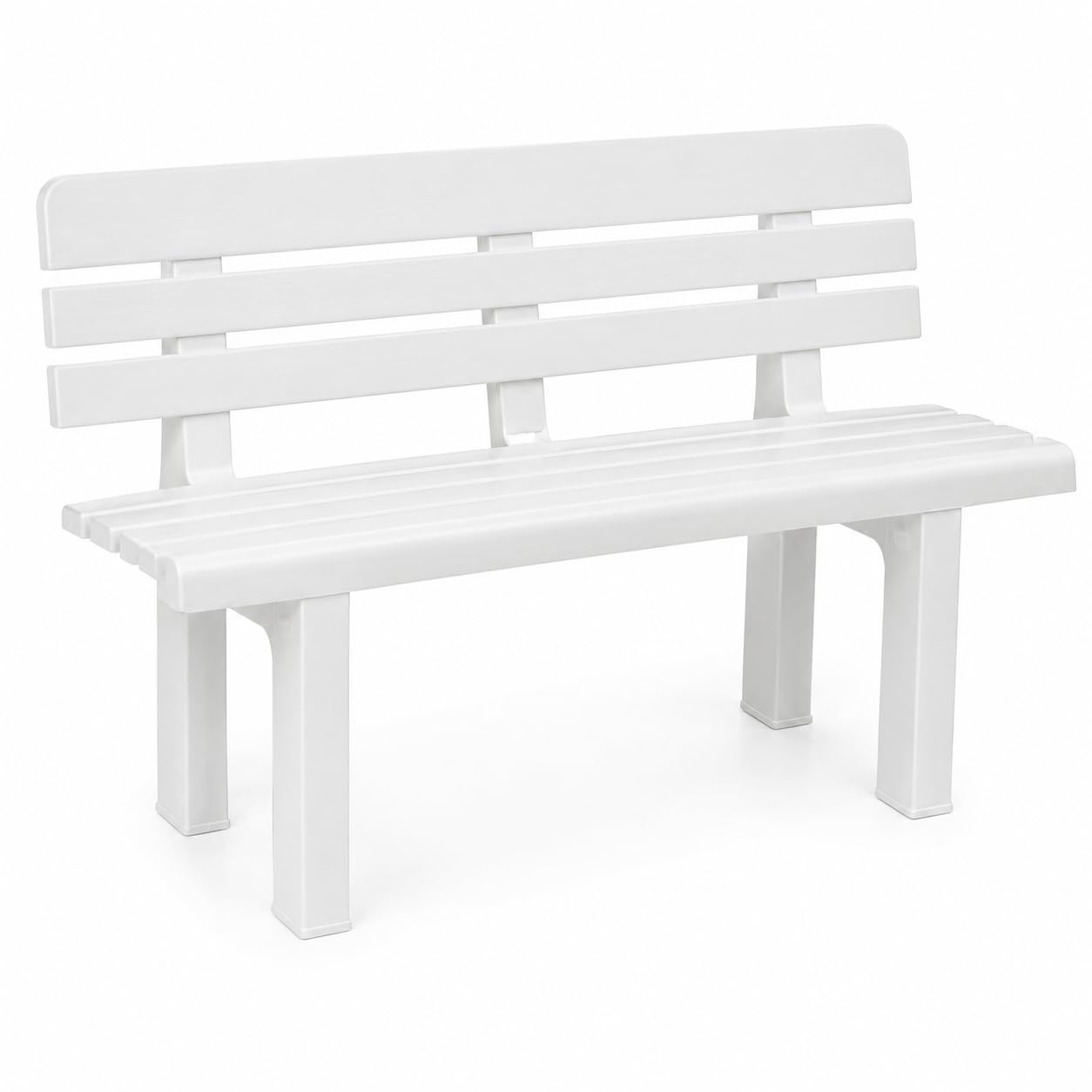 TIENDA EURASIA – Banco de Jardín Exterior 2 Plazas | 110x52x71 cm | Plástico PP Resistente | Color Blanco | Soporta hasta 130 kg | Diseño Clásico | Fácil Montaje | para Terraza y Patio