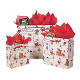 SHIPKEY 12 Pack Christmas Gift Bags, Santa Claus Holiday Paper Bags in 3 Assorted Sizes with Tissue Paper, Reusable Xmas Treat Bags for Gifts, Parties, and Holiday Wrapping
