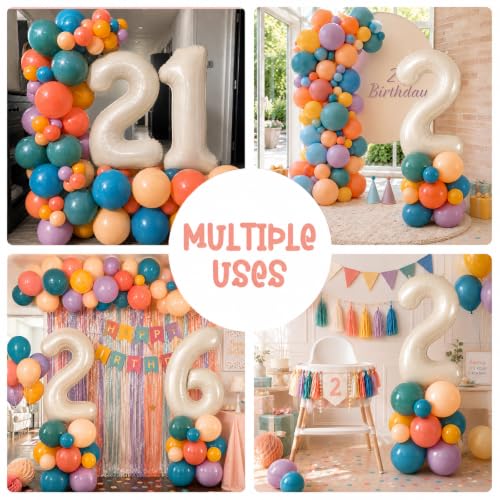 Image of 40 Inch Boho Rainbow Number 2 Balloon Tower for 2nd Birthday Decorations