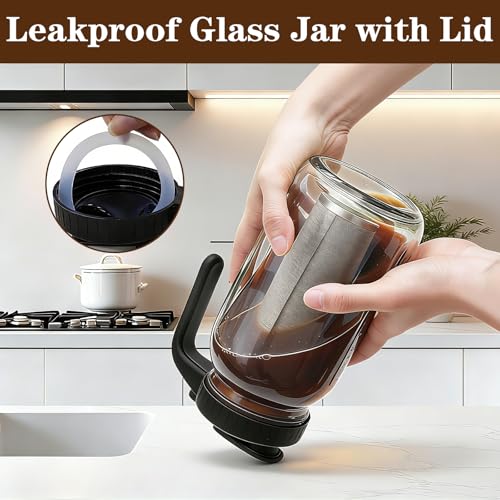 Image of Cold Brew Coffee Maker, 32oz Mason Jar Pitcher with Airtight Lid and Stainless Steel Filter, 1 Quart Wide Mouth Glass Jar Cold Brew Coffee Kit Tea Infuser Pitcher, Coffee Lovers Gifts for Men /Women