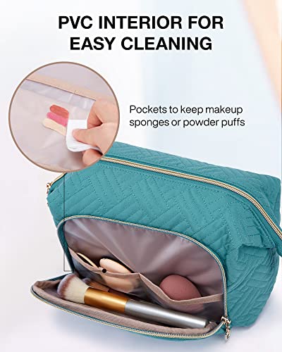 Bagsmart Travel Makeup Bag, Cosmetic Bag Make Up Organizer Case,Large Wide-Open Pouch For Women Purse For Toiletries Accessories Brushes Teal #TOP2