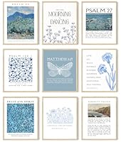 FYARTKJ 9Pcs Bible Verse Wall Art Prints Christian Blue Scripture Quotes Posters Vintage Religious Gallery Wall Decor Pictures for Living Room Bedroom Decoration, 8x10in Unframed
