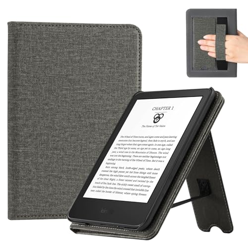 Image of CoBak Case for 6 inch E-Reader - PU Leather Smart Cover with Auto Sleep /Wake & Hand Strap, not Compatible with Kobo Clara,Gray