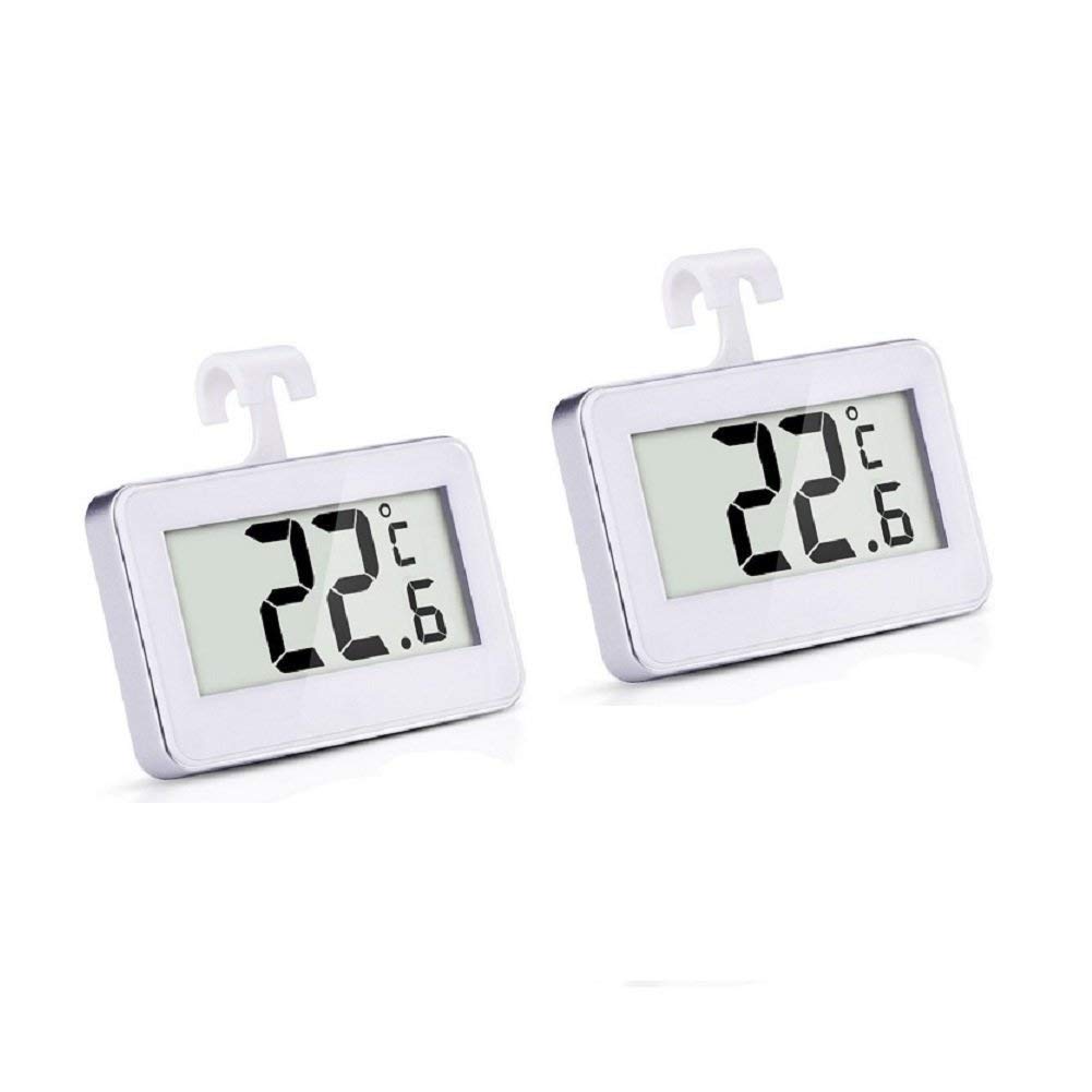Golvery Mini Refrigerator Thermometer - Digital Waterproof Freezer Room Thermometer with Multi-Purpose Hook for Home Restaurants Bars Cafes - Indoor&Outdoor with Easy to Read LCD Display-White (2PCS)