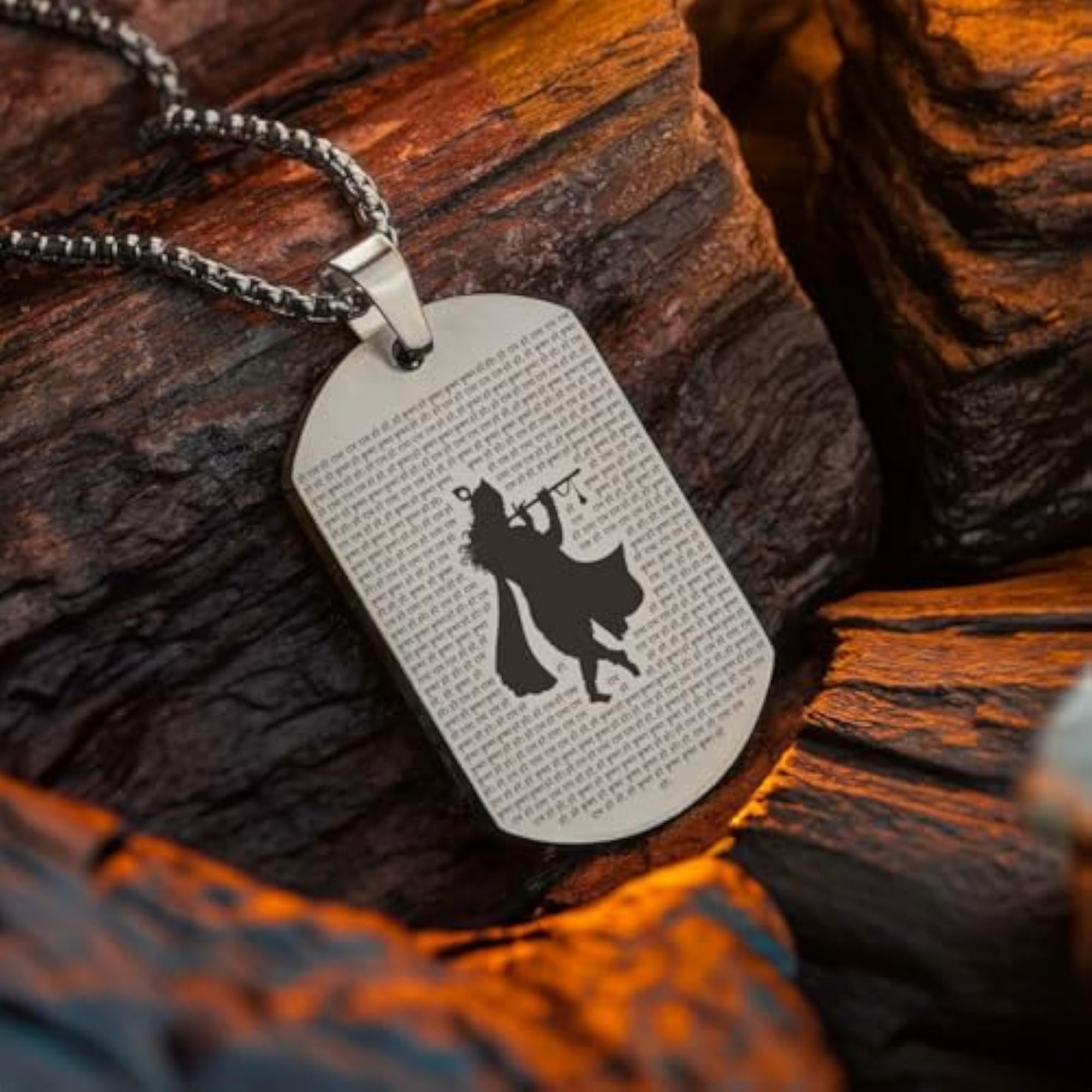 Hare Krishna MicroCarved Tag Necklace, Premium Stainless Steel
