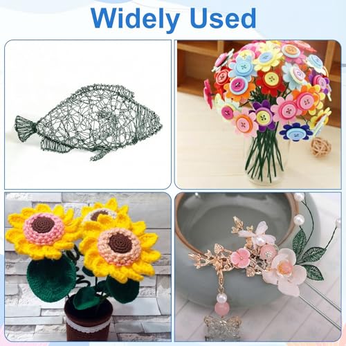 TIESOME 2 Pcs Green Floral Wire, 110 Yards 0.35mm Flexible White Floral Wire Crochet Wires for Crafts, Iron for Crafts, Christmas Wreaths, Tree, Flower Arrangement, Ribbon Making DIY - Thumbnail 3