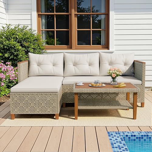 Devoko Patio Furniture Set 3 Piece Outdoor Sectional Sofa Hollow
