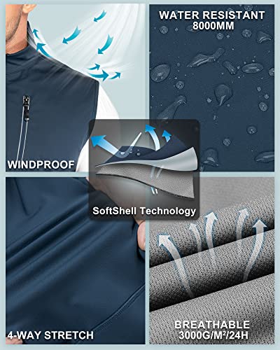 33,000ft Leichte Softshell Weste für Herren, Wasserdichte Winddichte Laufweste, Atmungsaktive Vest Gilet Ärmellose Jacke für Radfahren, Laufen, Wandern, Golf, Arbeit Mitternachtsblau XL