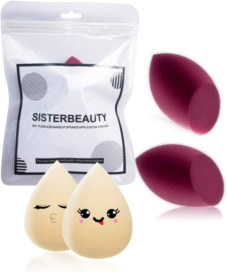 Makeup Sponge 4 Pieces Microfiber Fusion Sponges Latex-Free Flawless Makeup Blender,Blending Sponge for Liquid, Cream, and Powder (2 Drop Shaped+2 Round Bottom Shaped)
