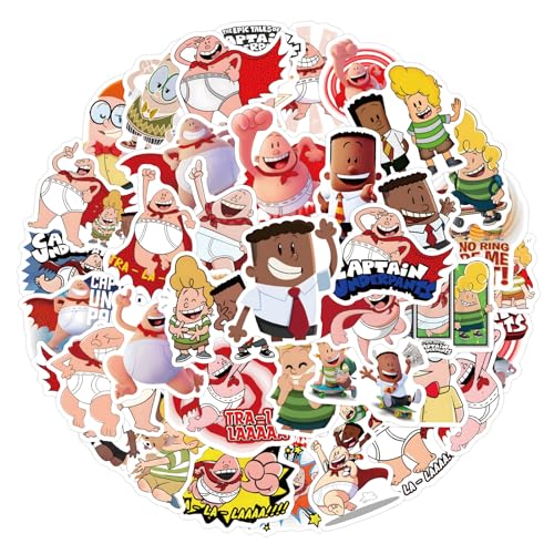 55pcs Captain Underpants Stickers Pack, Hot Cartoon Anime Vinyl Sticker for Water Bottle Laptop Phone Scrapbooking Journaling Supply Favor
