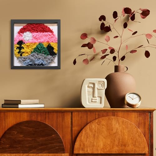QDSSDECO 10x10 Shadow Box Frame with Linen Backboard & Real Glass, Wood Display Case, Deep Showcase to Hang The Photos, Tickets, Wedding Bouquets, Medals, Baby Sports Memorabilia, Black