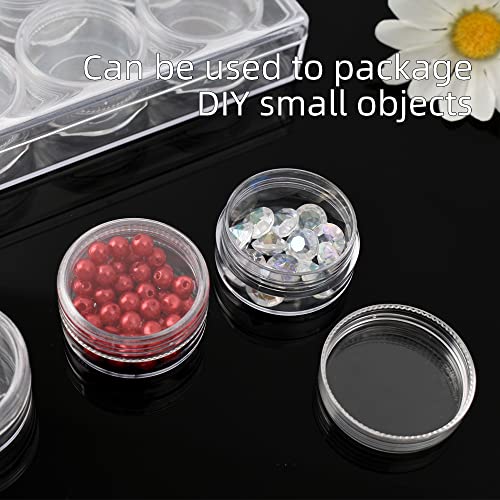 Image of Clear Plastic Bead Storage Containers Round 24 Grids Transparent Organizer Jars for Diamond Pigments Glitters Cosmetics Sample Jar